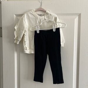 Habitual White Ruffle Sweatshirt and Black Slit Leggings Set